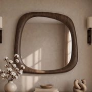Miroir carré Yoko en placage noyer, 90 x 90 cm