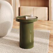 Ambiance salon vue face table d'appoint glossy vert kaki Nora – Maison Pavane