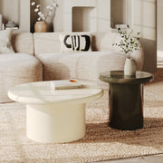 Ambiance table basse blanche et table d'appoint verte kaki glossy – Maison Pavane