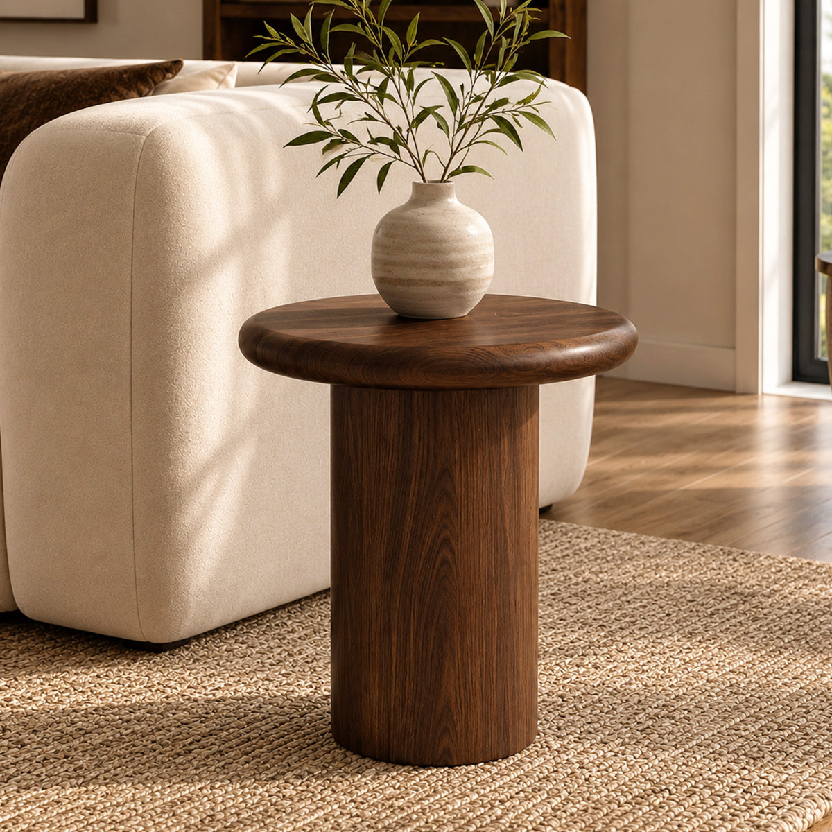 Ambiance table d'appoint marron foncé ronde – Maison Pavane