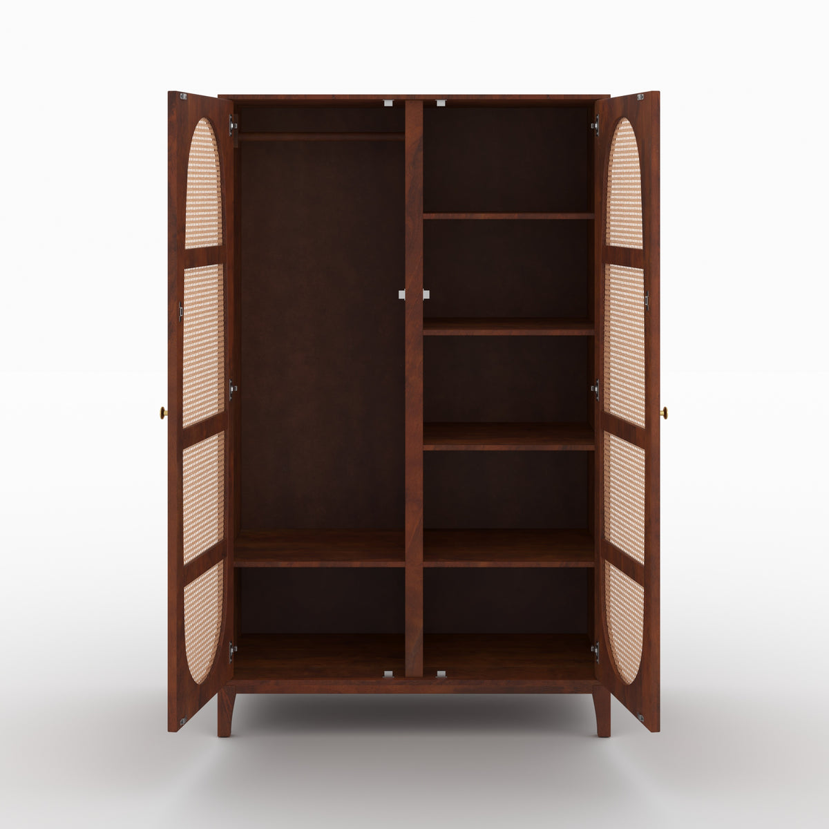 Armoire Lanka manguier cannage portes ouvertes intérieur penderie face – Maison Pavane