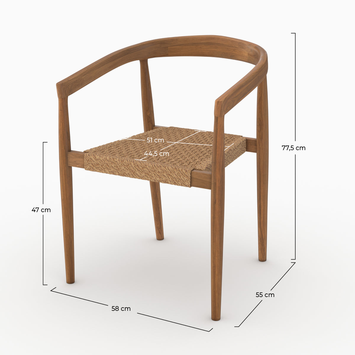 Bali chaises teck vernis lot 2 tissage synthétique