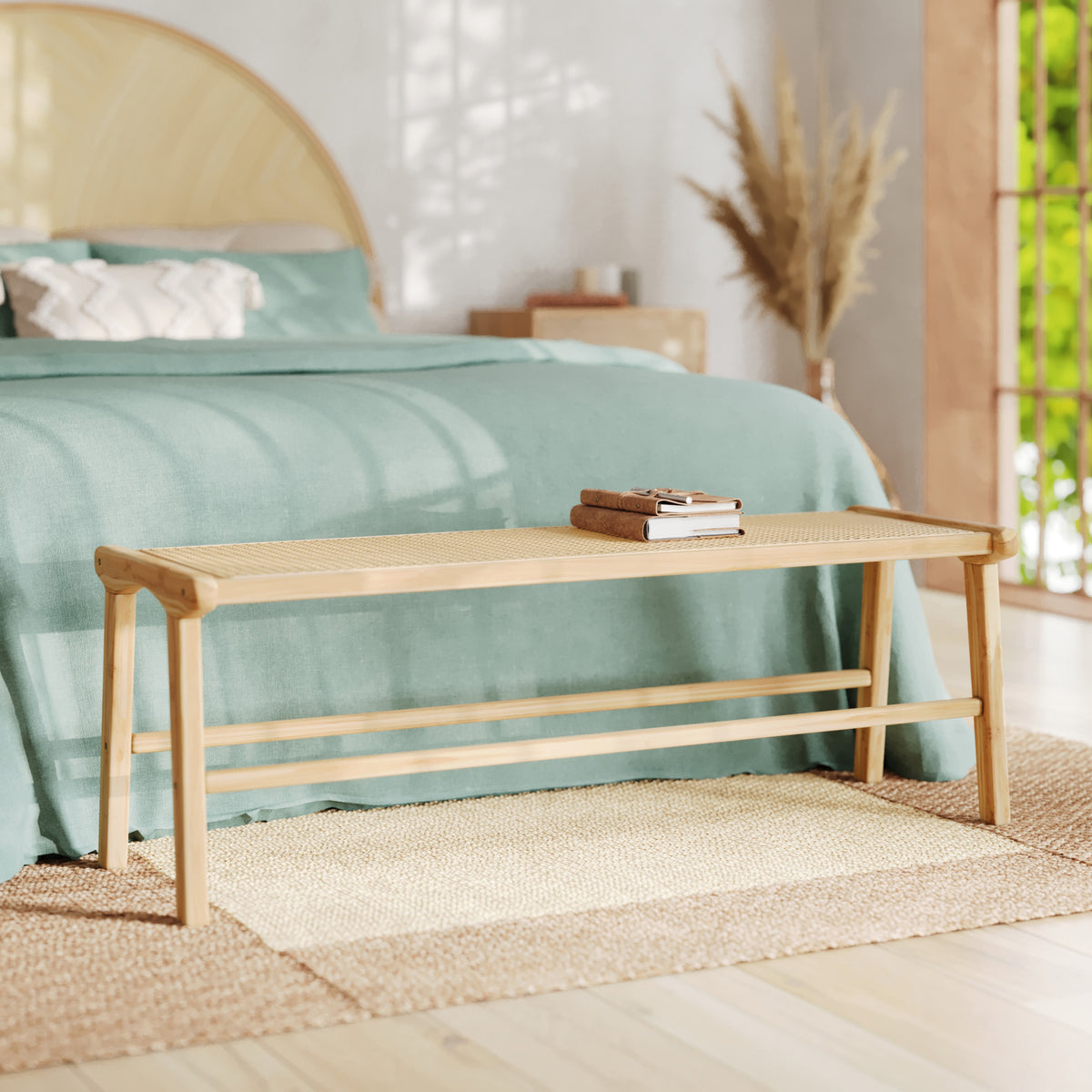 banc en teck et rotin 120 cm kuna
