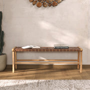 banc kuna en cuir tresse marron 120 cm rendez vous deco