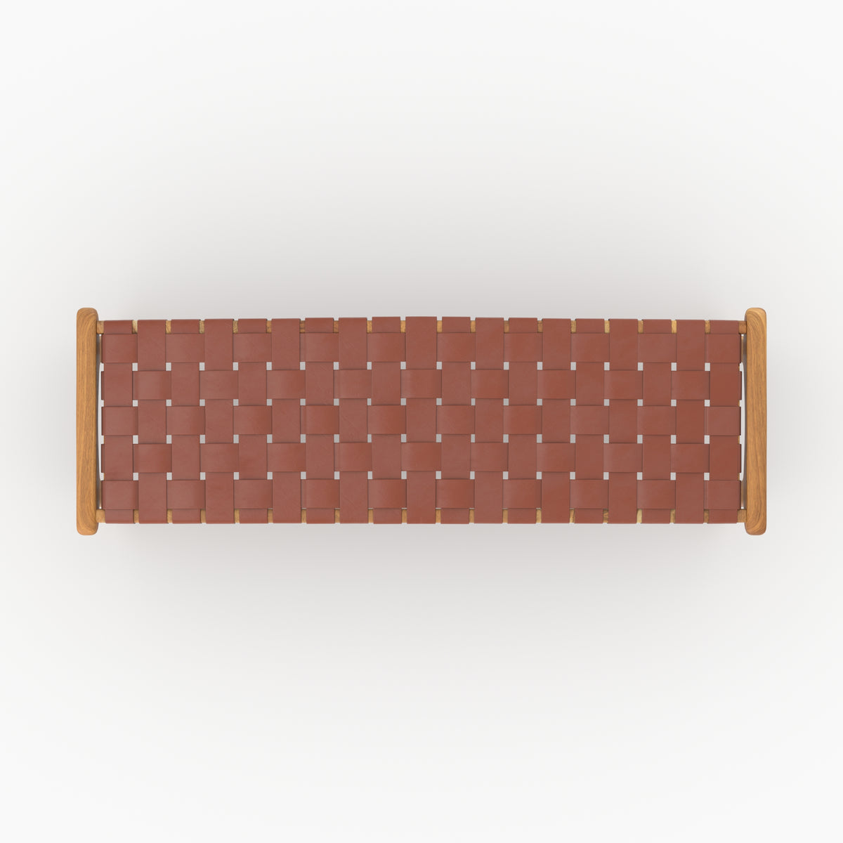 Assise en cuir tressé marron du banc Kuna 120 cm vue de dessus - Maison Pavane
