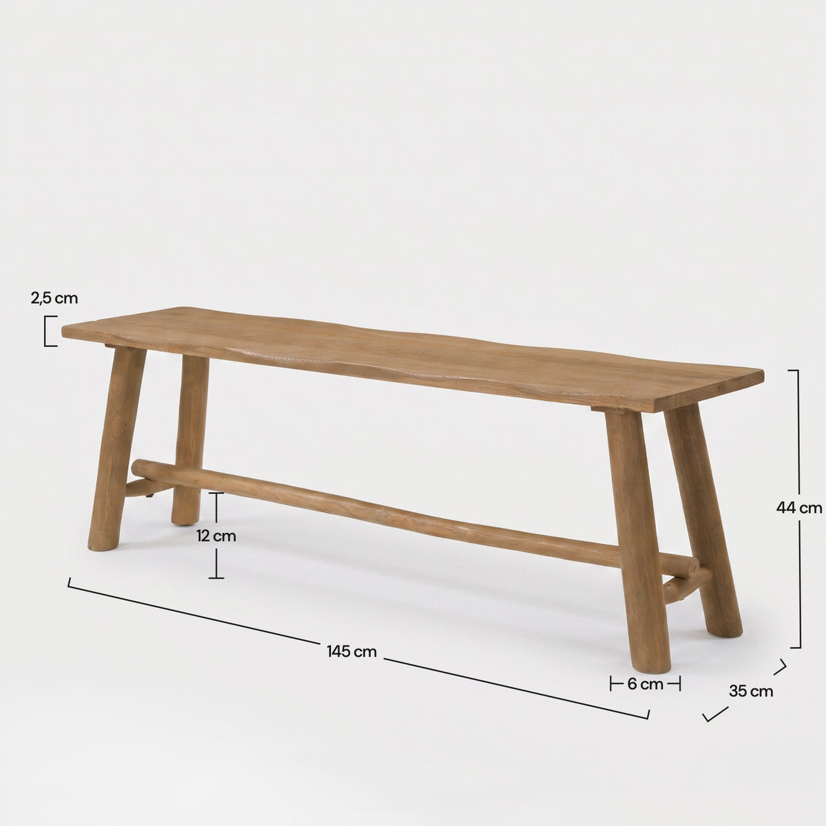 Dimensions du banc Toxis en bois de manguier marron 145 cm - Maison Pavane