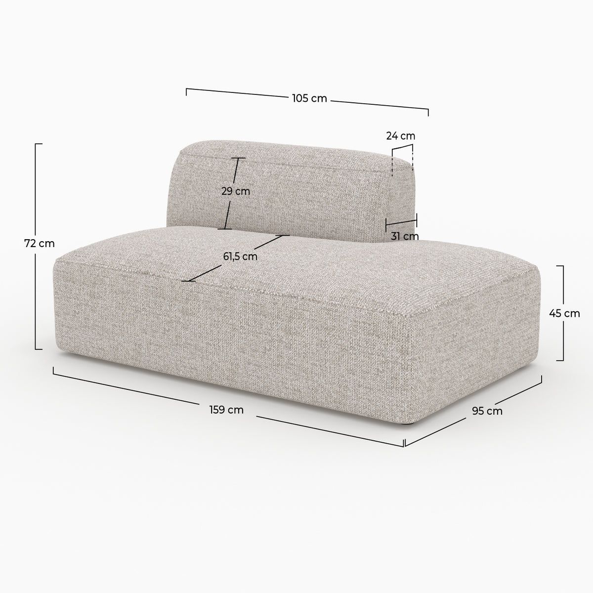Beige tissu Hestia méridienne dossier gauche canapé modulable