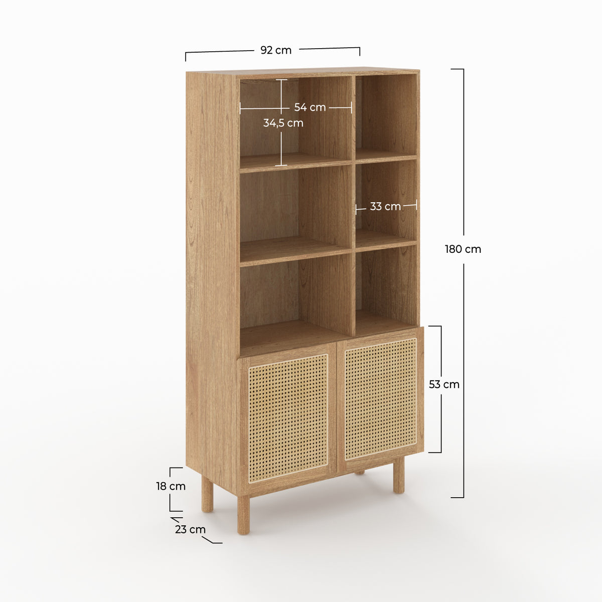 bibliotheque bois rotin etagere rangement delya