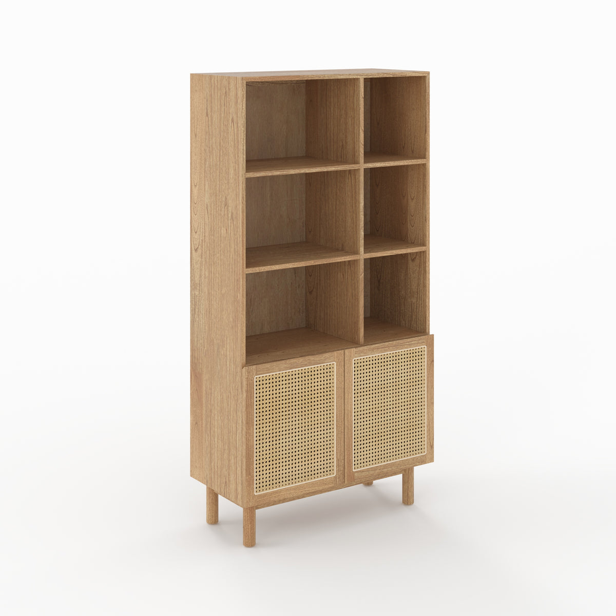 bibliotheque en bois de mindi et rotin delya