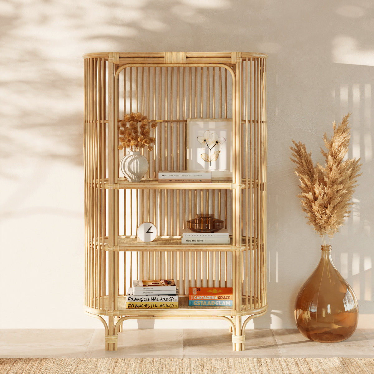bibliotheque marthe en rotin et bois
