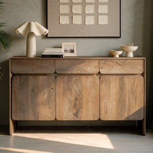 Buffet en bois de manguier marron clair lampe glossy beige – Maison Pavane