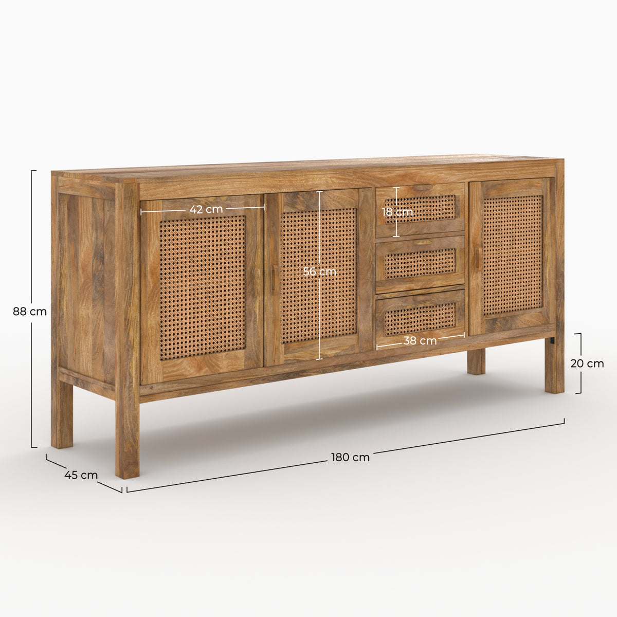 buffet tiki en cannage 3portes et 3 tiroirs