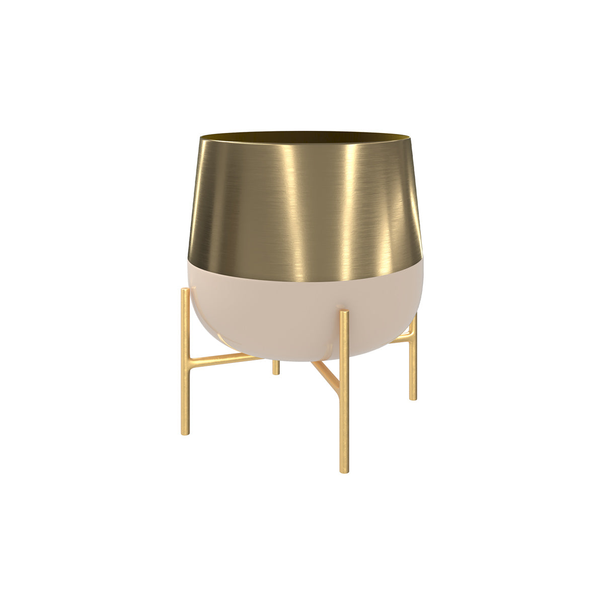 cache pot arrondi en metal dore et vieux rose moose