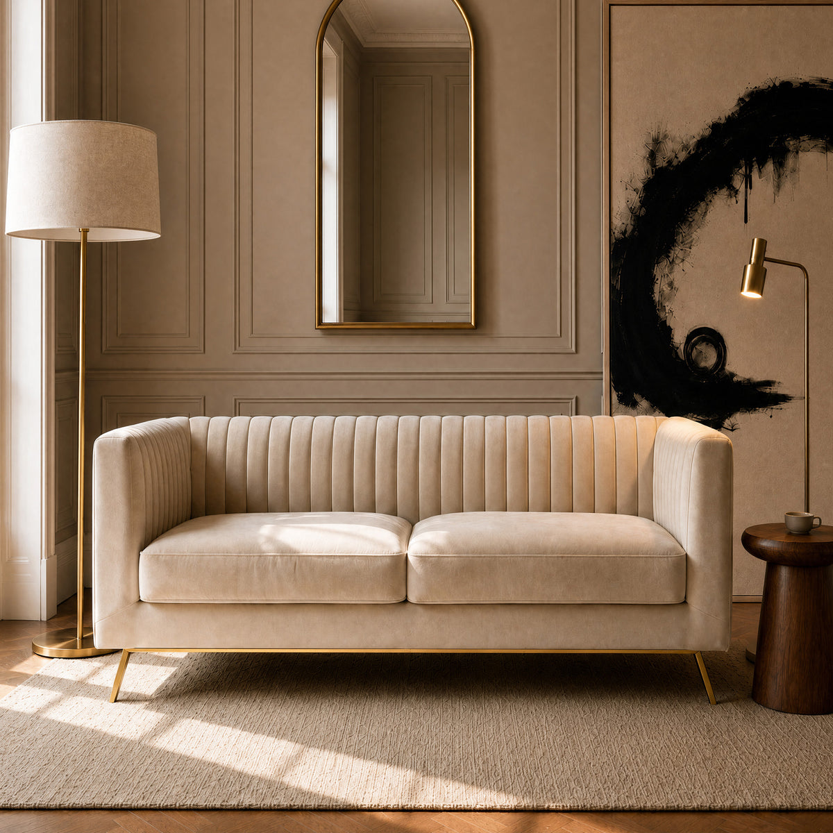 Canapé 2 places en velours beige Gatsby – Maison Pavane
