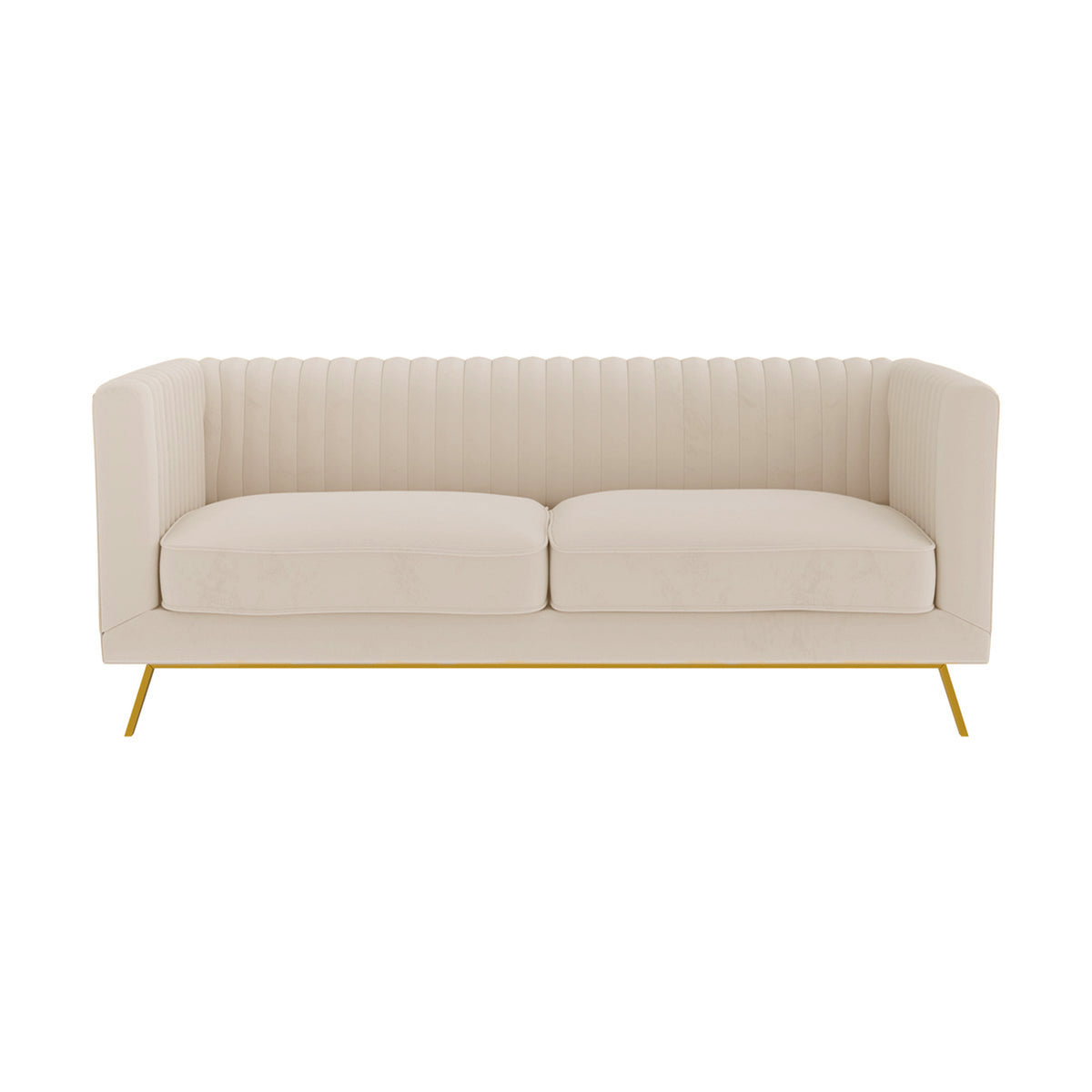 Canapé 2 places Gatsby velours beige capitonné vue face – Maison Pavane