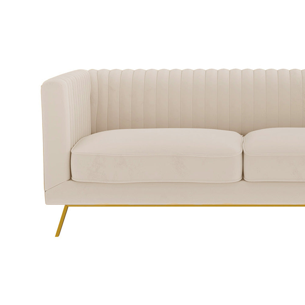 Canapé 2 places Gatsby velours beige détail tissu velours – Maison Pavane