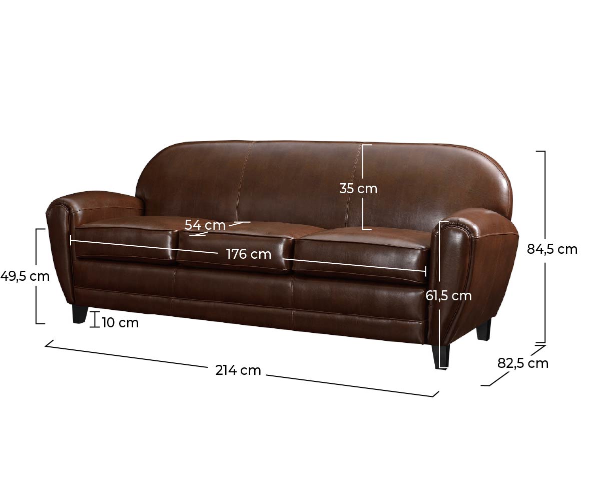 canape 3 personnes marron cuir rdv deco