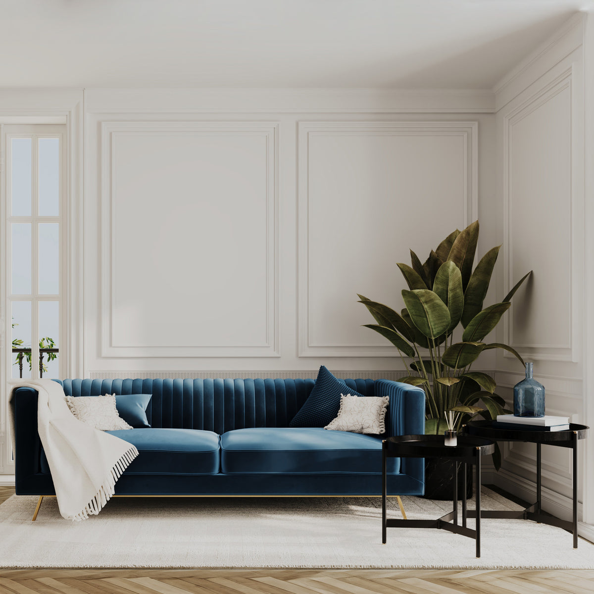 divano 3 posti in velluto blu scuro Gatsby