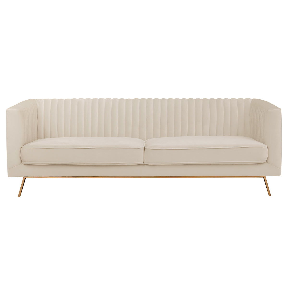 Canapé 3 places Gatsby velours beige capitonné vue face – Maison Pavane