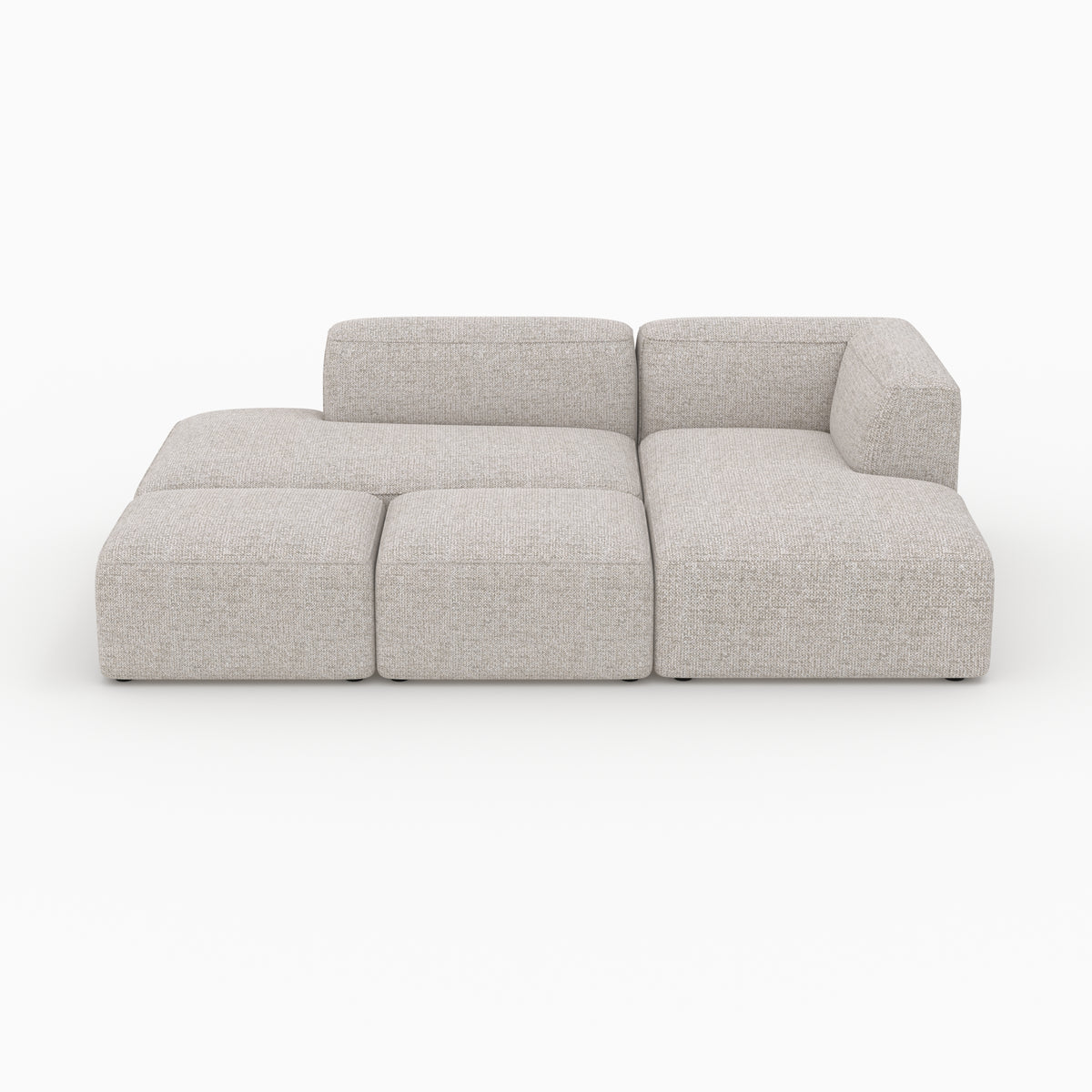 Canapé 4 places Hestia angle droit tissu beige modulable 2 poufs