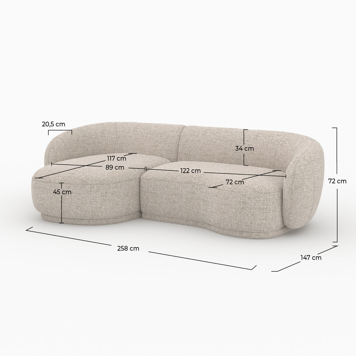 canape 4 places modulable angle nova tissu beige chine confort