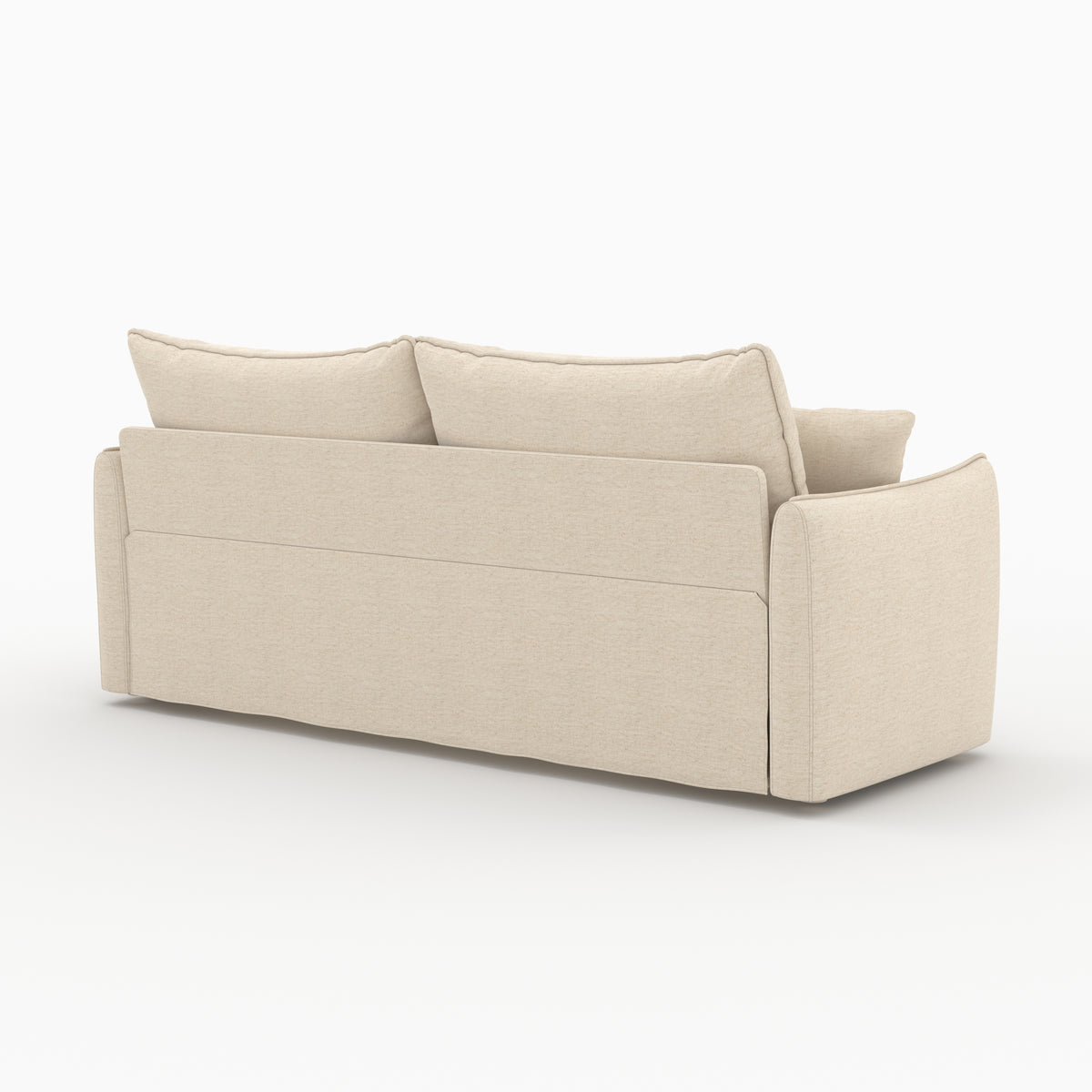 canape convertible 3 places en tissu effet lin blanc casse celeste