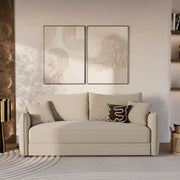 canape convertible en tissu effet lin beige celeste 3 places celeste
