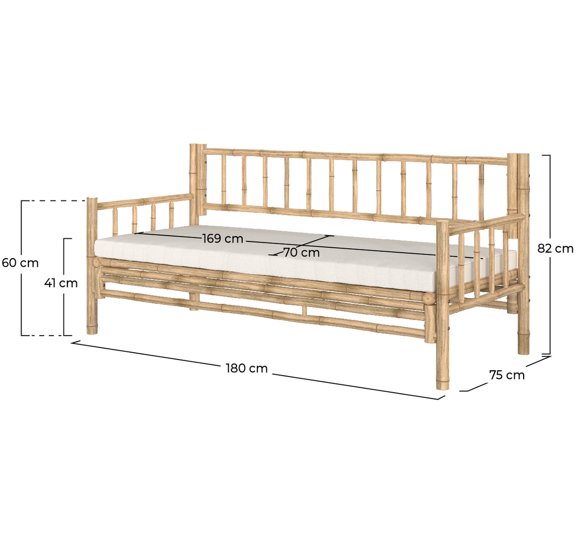 canape de jardin en bambou naturel 3 places vadella