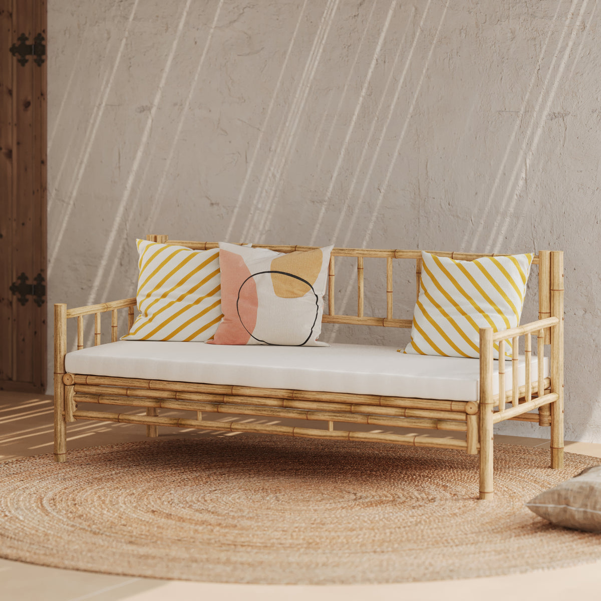 canape de jardin vadella 3 places bambou naturel