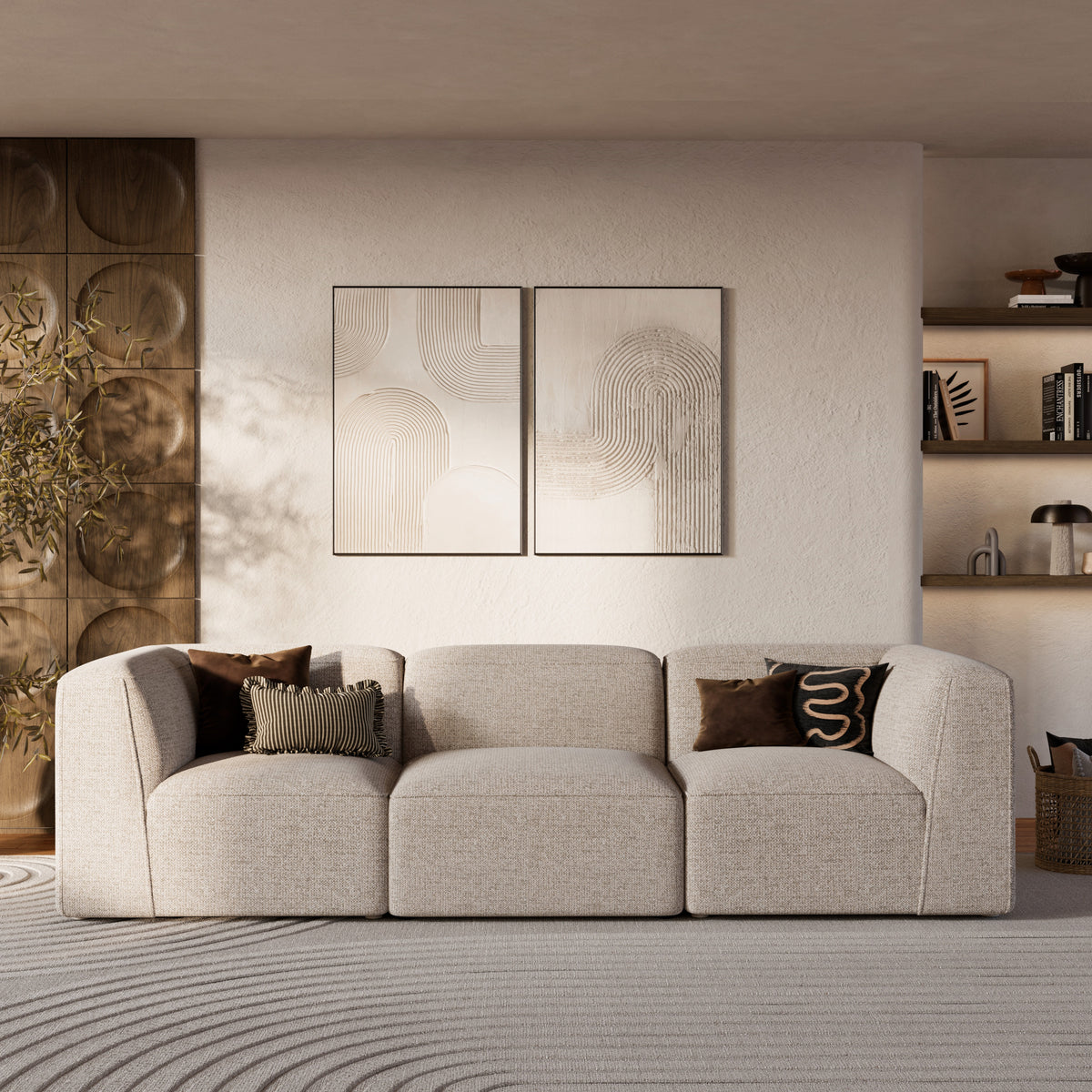 Canapé droit modulable Hestia tissu texture beige