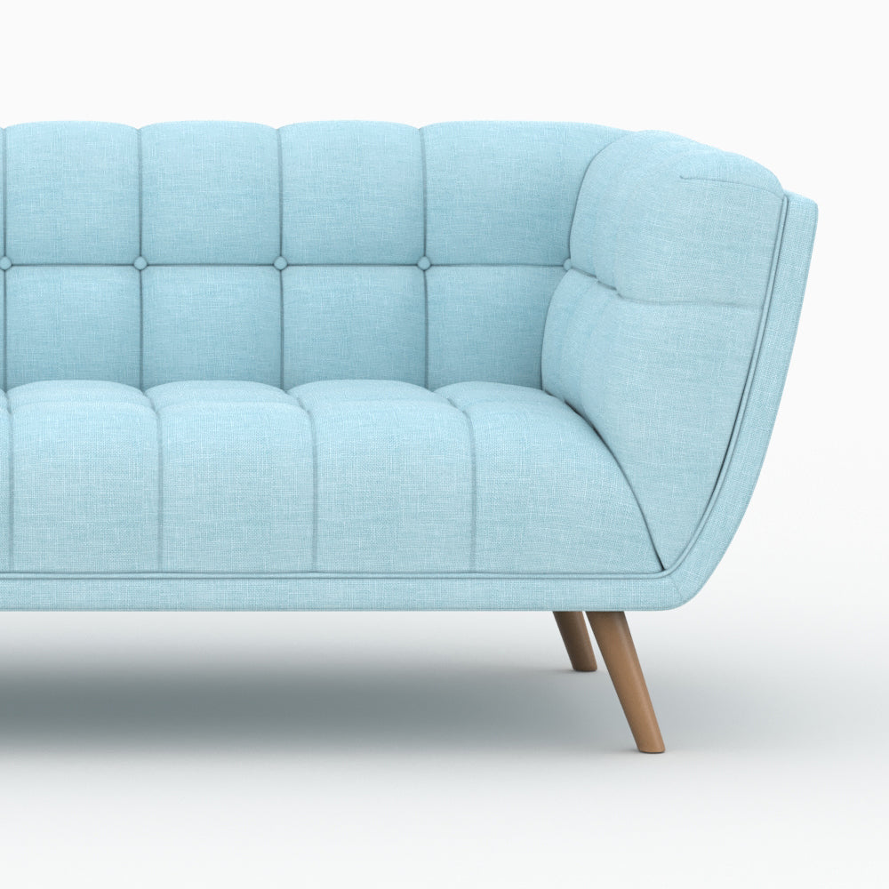 canape et fautueil carmen en tissu bleu clair pieds bois 4 places