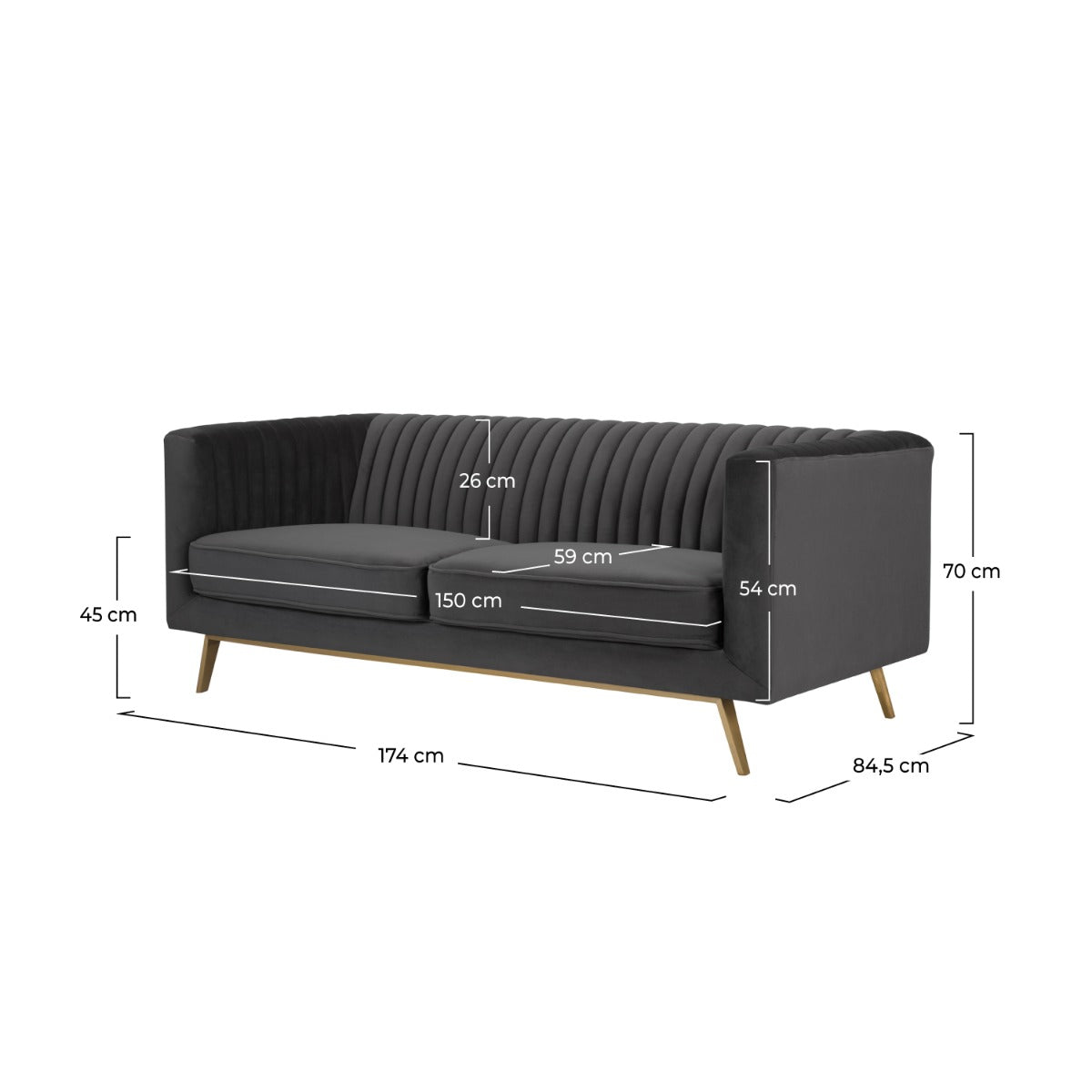 canape gatby 2 places en velours gris