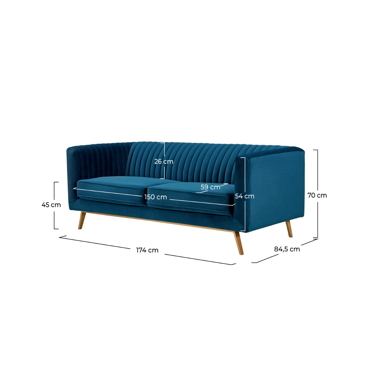 canape gatsby 2 places en velours bleu fonce
