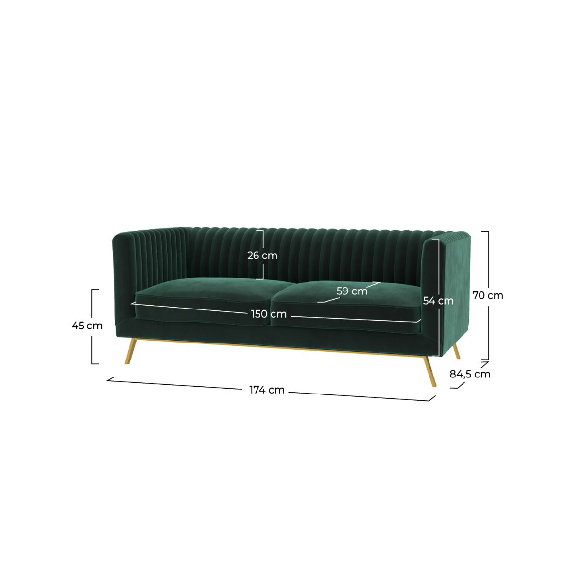canape gatsby 2 places en velours vert fonce