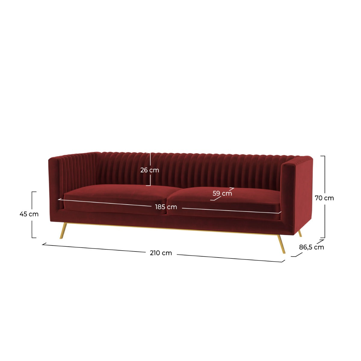 canape gatsby 3 places en velours et pieds dore