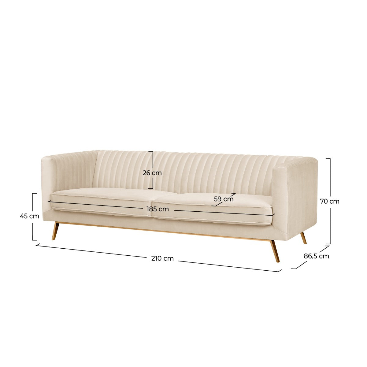 canape gatsby 3 places et pieds dore