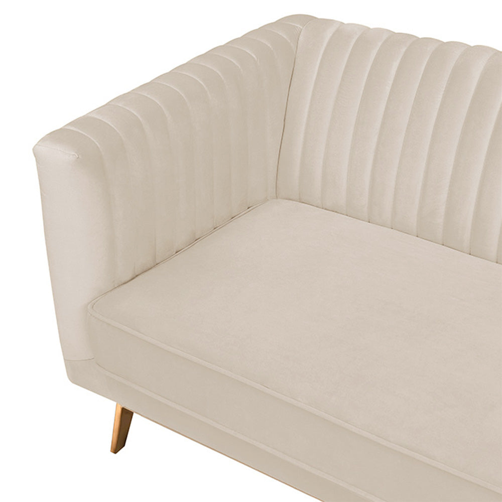 Canapé Gatsby velours beige détail assise capitonnage – Maison Pavane
