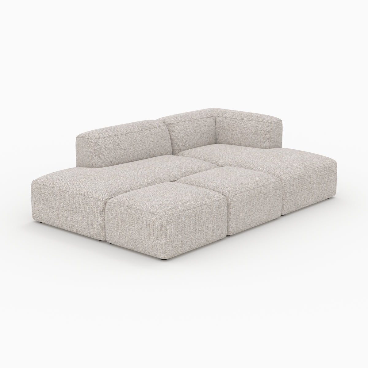 Canapé Hestia 4 places tissu beige angle droit avec 2 poufs