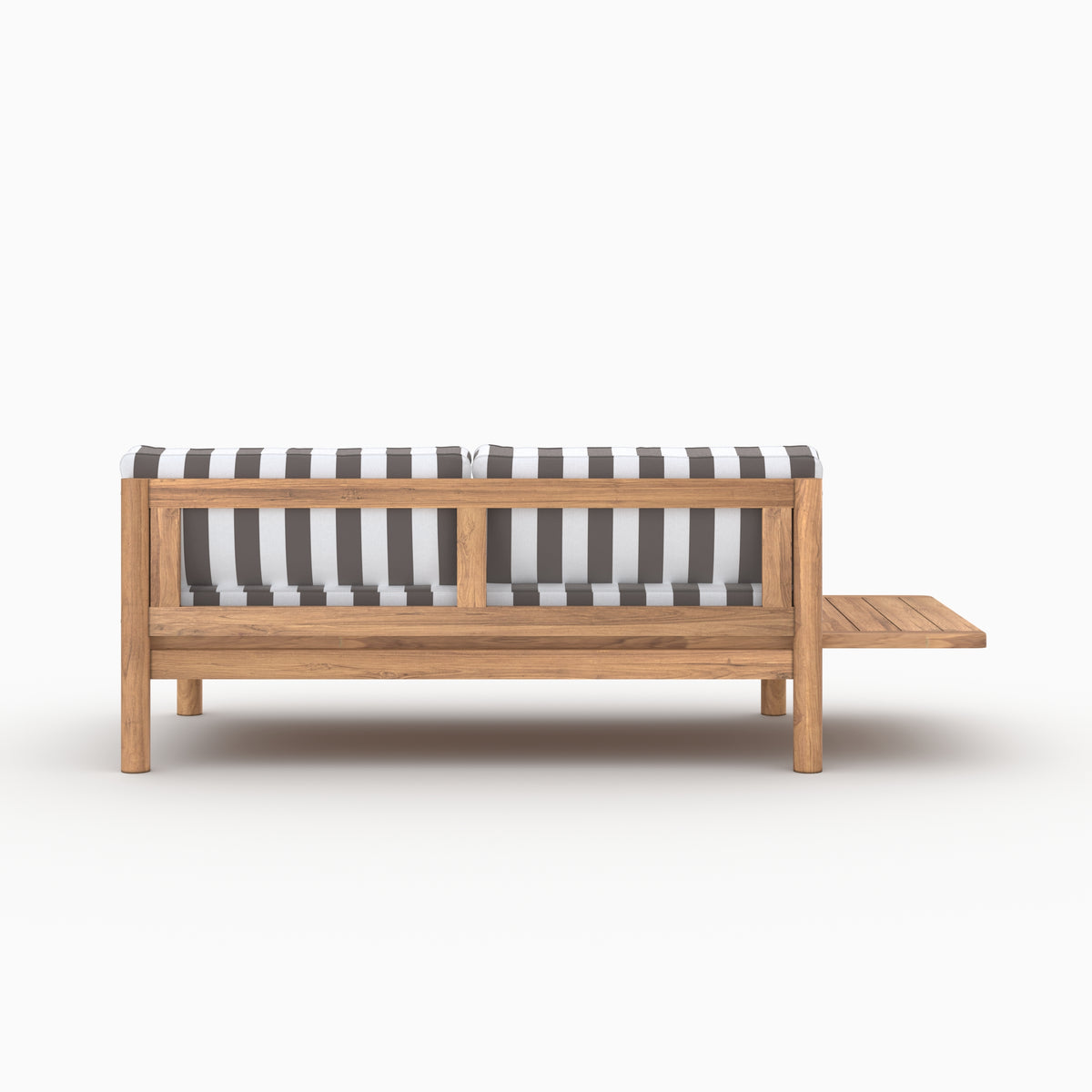 Canapé jardin 2 places Nadila bois teck coussins gris rayés
