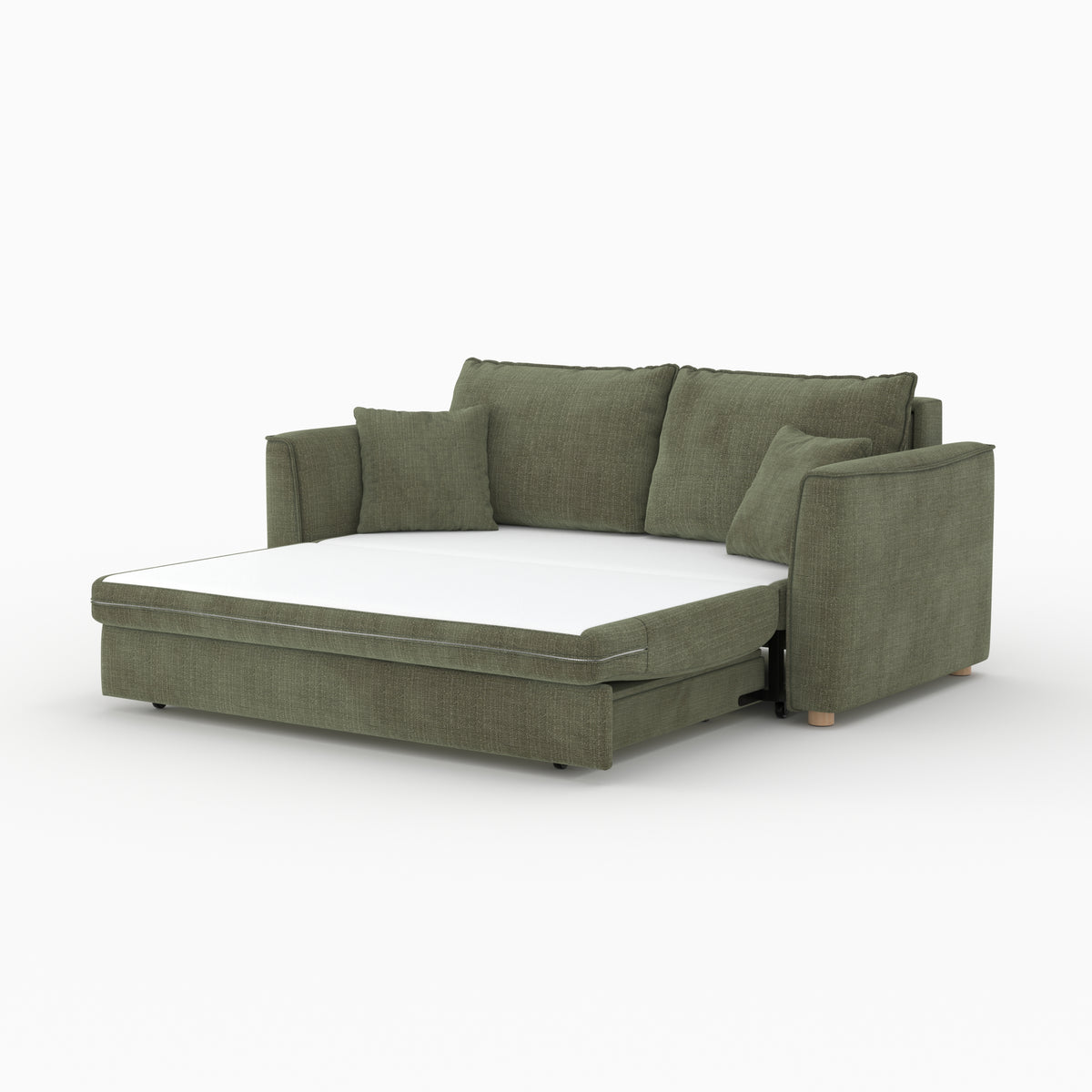 canape lit 2 personnes olympe en tissu texture vert kaki