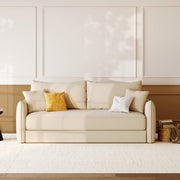canape lit en tissu convertible 3 places effet lin beige celeste rdv deco