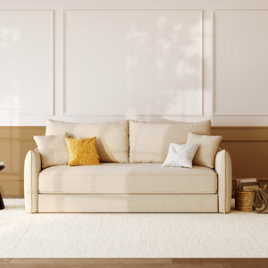 canape lit en tissu convertible 3 places effet lin beige celeste rdv deco