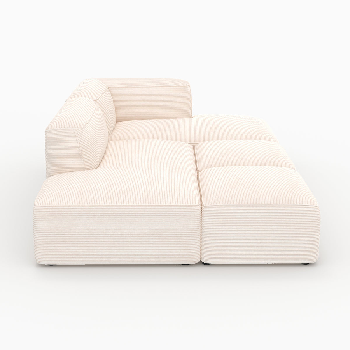 Canapé Mina blanc velours côtelé 4 places modulable avec 2 poufs