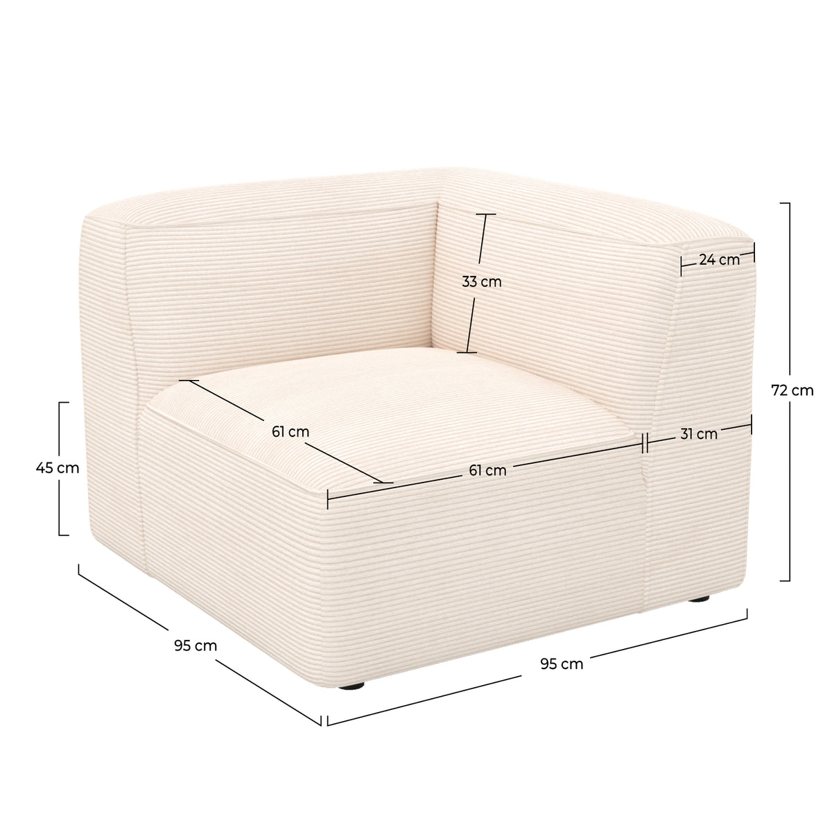 Canapé Mina cocooning blanc cassé angle droit modulable velours