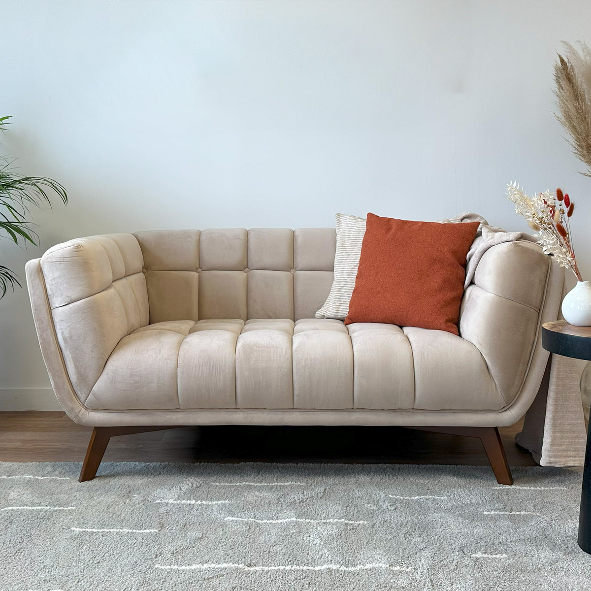 canape velours beige 2 places mona focus