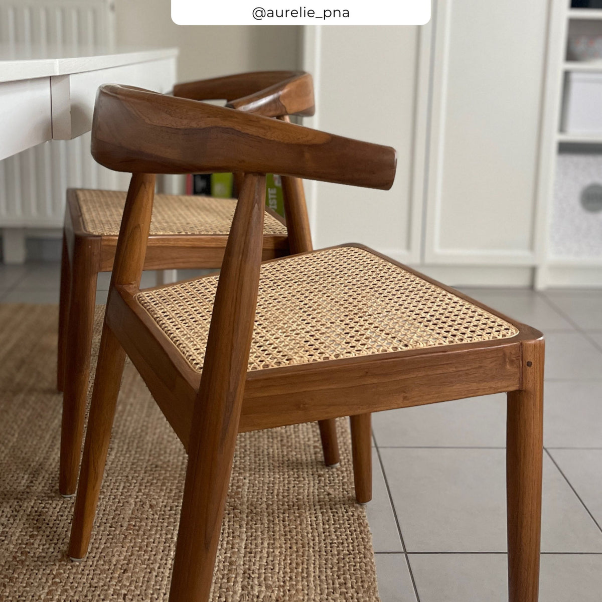 sedia alia in legno di teak e intreccio in rattan set da 2