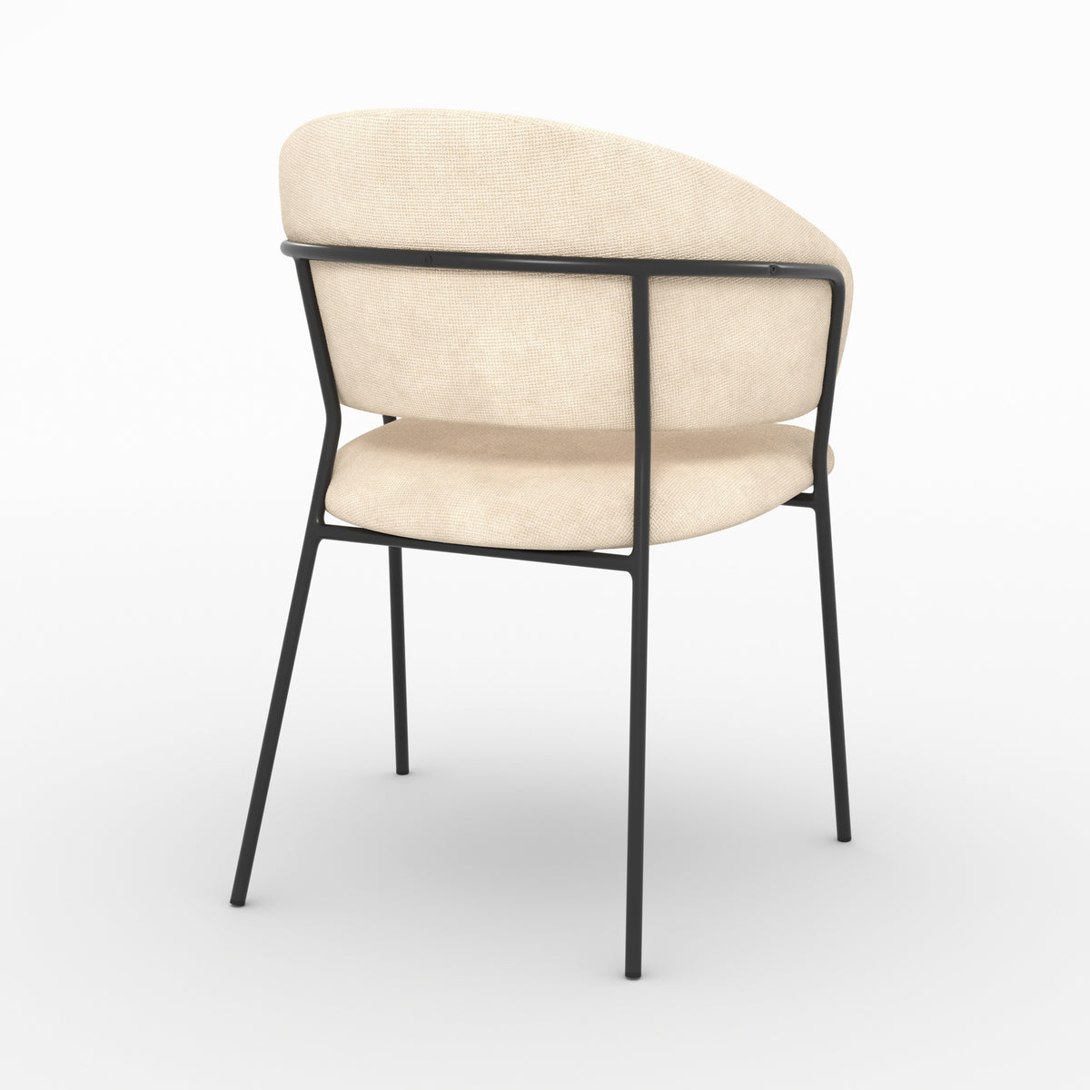 Chaise Amaya en tissu beige et pieds en métal noir, vue de trois quarts arrière - Maison Pavane