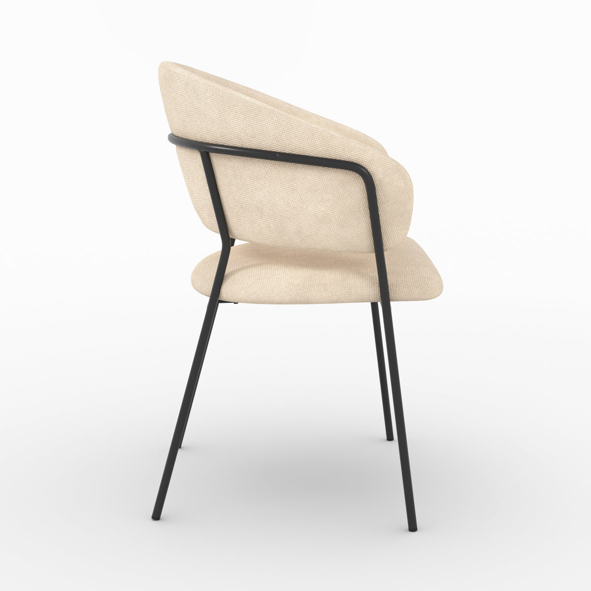 Chaise Amaya en tissu beige et pieds en métal noir, vue de profil - Maison Pavane