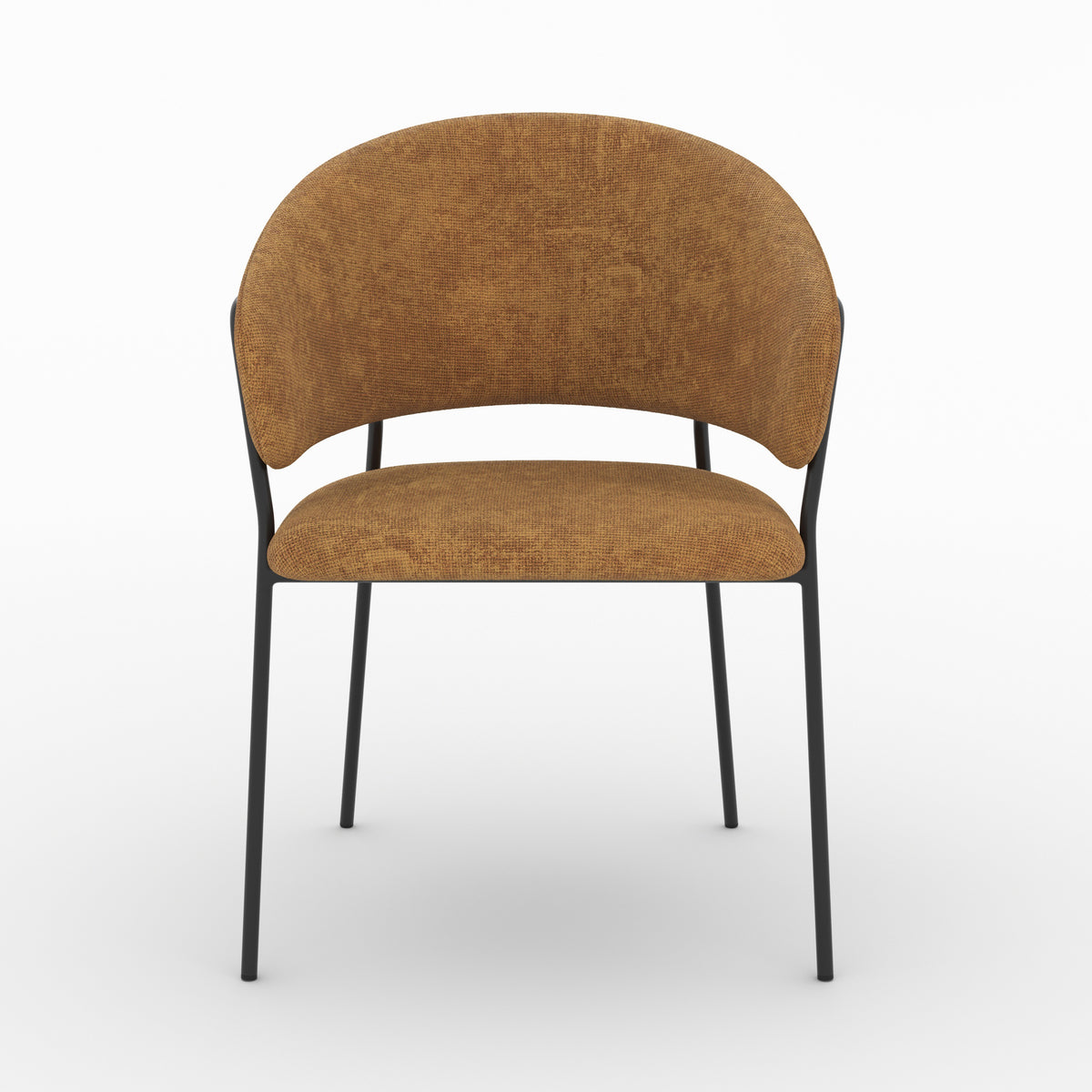 Chaise Amaya en tissu caramel et pieds en métal noir, vue de face - Maison Pavane
