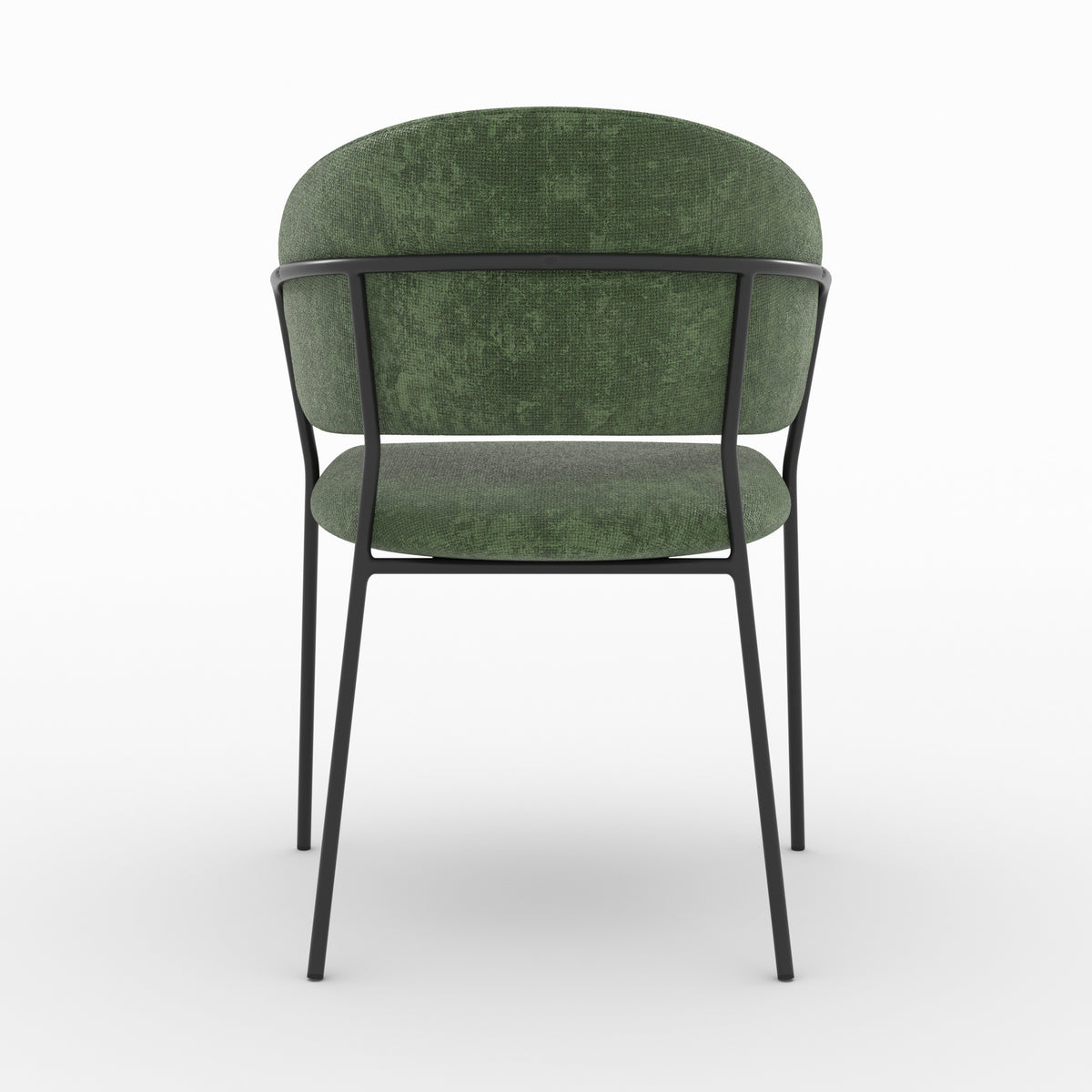 Chaise Amaya en tissu vert sapin et pieds en métal noir, vue de dos - Maison Pavane